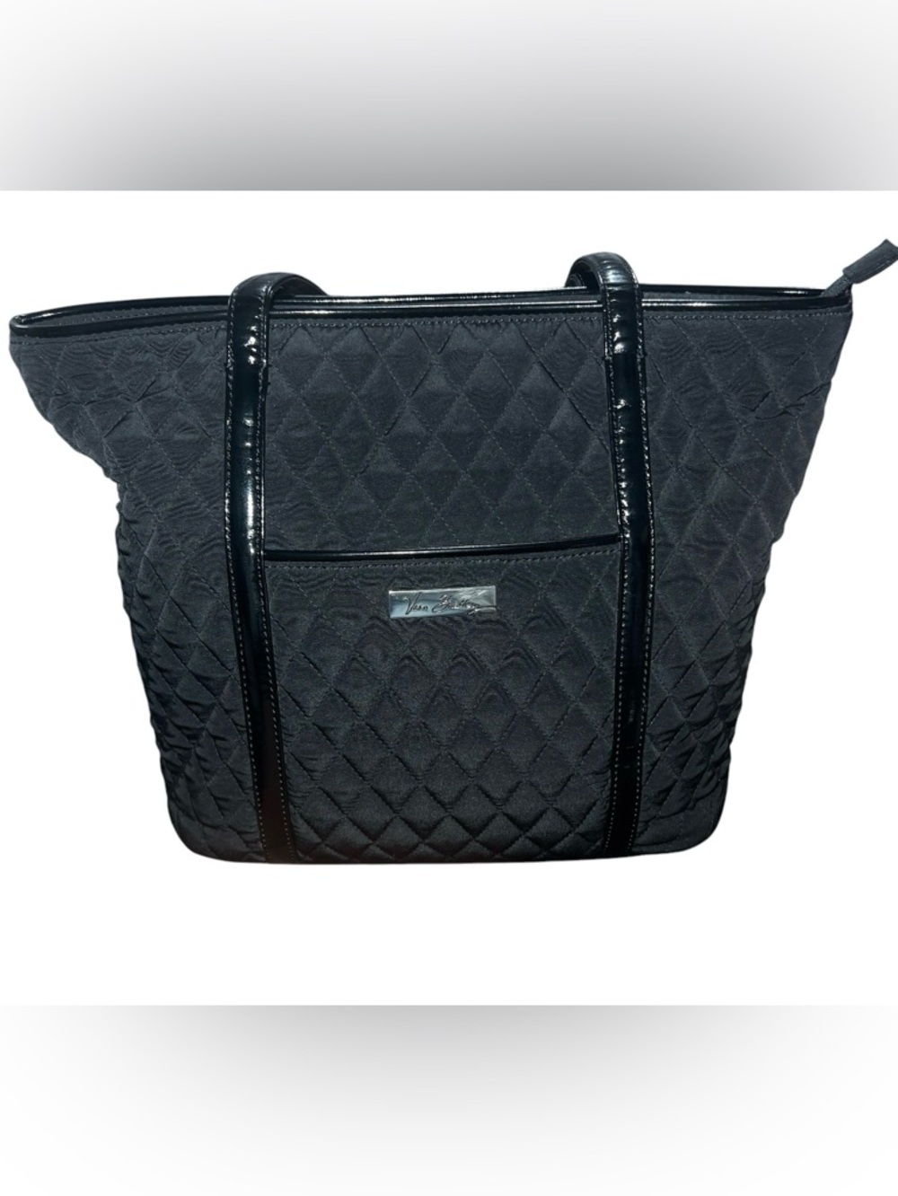 Vera Bradley Trimmed Vera Tote - Classic Black Quilted Microfiber